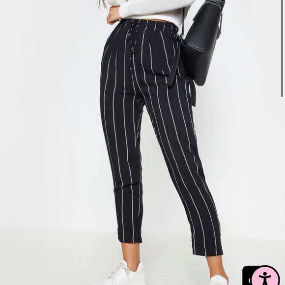 PLT Diya Black Pin Stripe Casual Pants - Picture 3 of 9
